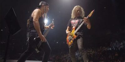 Rob Trujillo and Kirk Hammet of Metallica in concert