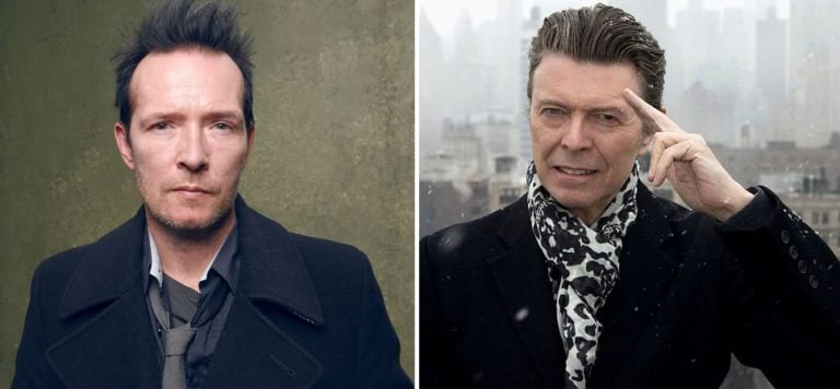 2 panel image of Scott Weiland and David Bowie