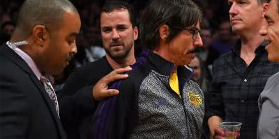 The Red Hot Chili Peppers' Anthony Kiedis being removed from an LA Lakers game