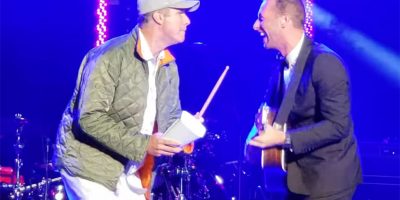 Will Ferrell playing the cowbell alongside Coldplay's Chris Martin