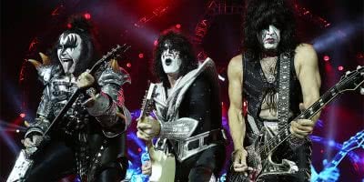 Gene Simmons, Tommy Thayer and Paul Stanley of KISS performing live