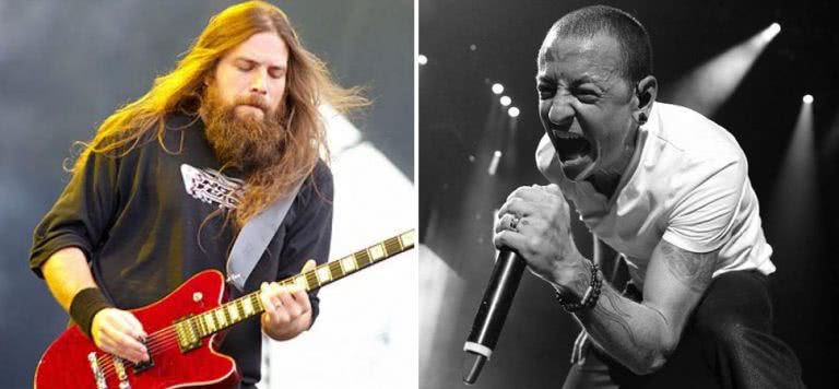 2 panel image of Lamb of God's Mark Morton and Linkin Park's Chester Bennington