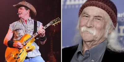 2 panel image of David Crosby and Ted Nugent