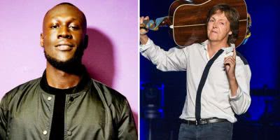 2 panel image of Stormzy and Paul McCartney