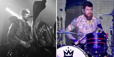 2 panel image of Behemoth's Nergal and Fall Out Boy's Andy Hurley