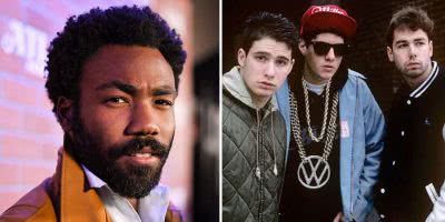 2 panel image of Childish Gambino's Donald Glover and the Beastie Boys