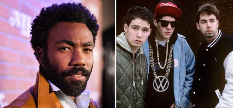 2 panel image of Childish Gambino's Donald Glover and the Beastie Boys