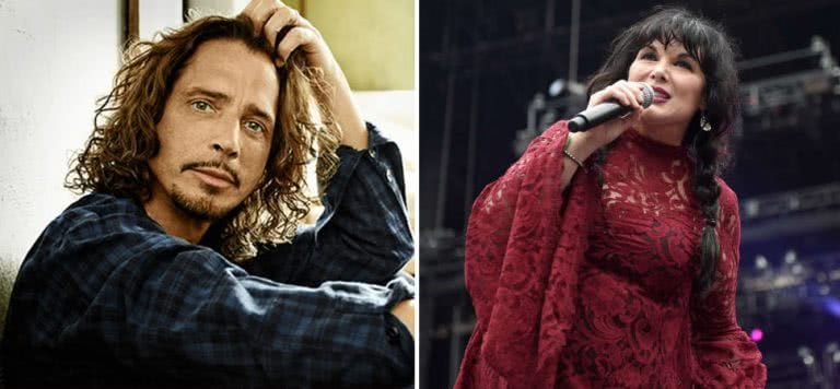 2 panel image of Soundgarden's Chris Cornell and Heart's Ann Wilson