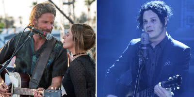 2 panel image of Bradley Cooper and Lady Gaga from 'A Star Is Born', and Jack White