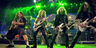 Members of Metallica, Slayer, Anthrax, and Megadeth performing for the Big Four concert in 2010