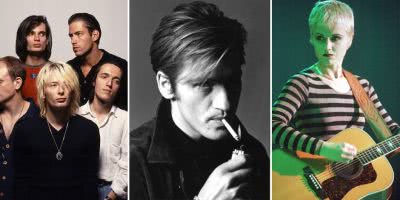 Three panel image of Radiohead, Denis Leary, and The Cranberries, three artists who topped triple j's Hottest 100 of 1993