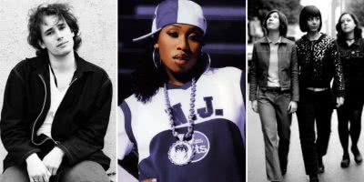 Three panel image of Jeff Buckley, Missy Elliott, and Sleater-Kinney, three artists who had some famous songs that didn’t quite make triple j’s Hottest 100