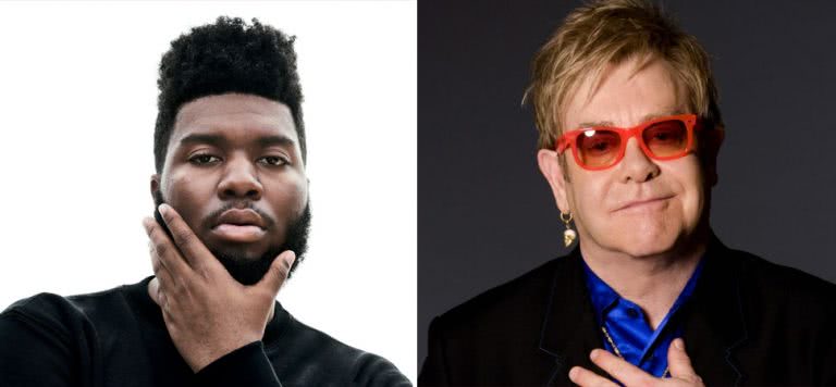 2 panel image of Khalid and Elton John