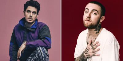 2 panel image of John Mayer and Mac Miller