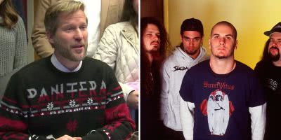 2 panel image of US mayor Tim Keller and metal icons Pantera