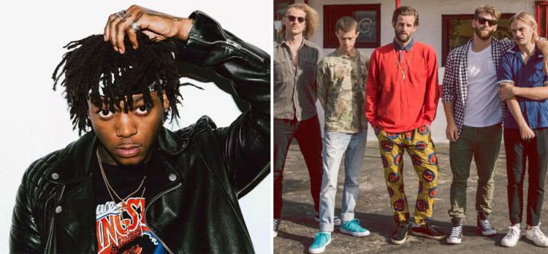 2 panel image of J.I.D and The Rubens, two of the most-played acts on triple j this week