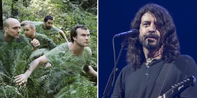 2 panel image of Sunny Day Real Estate and the Foo Fighters' Dave Grohl