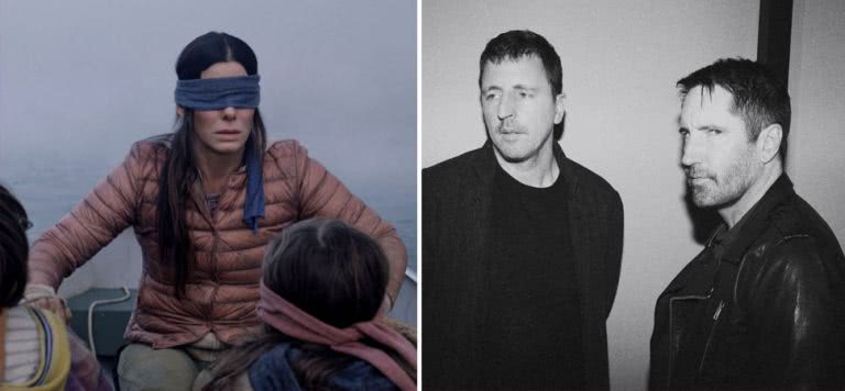 2 panel image of the 2018 movie 'Bird Box' and Nine Inch Nails