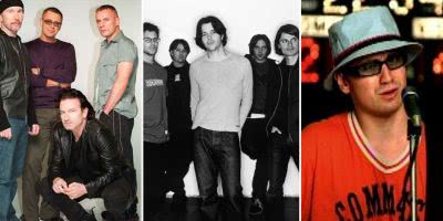 Three panel image of U2, Powderfinger, and Wheatus, three artists who topped triple j's Hottest 100 of 2000