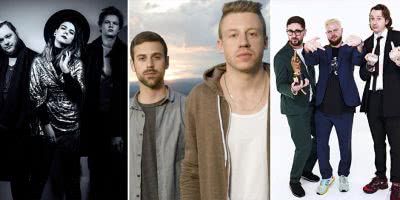 Three panel image of Of Monsters And Men, Macklemore and Ryan Lewis, and Alt-J, three artists who topped triple j's Hottest 100 of 2012