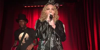 Madonna performing at New York City's Stonewall Inn with son David Banda