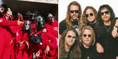 2 panel image featuring Slipknot and the 1991 era of Metallica, including producer Bob Rock
