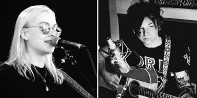 2 panel image of Phoebe Bridgers and Ryan Adams