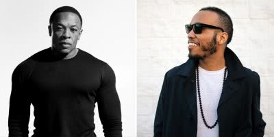 2 panel image of Dr. Dre and Anderson .Paak