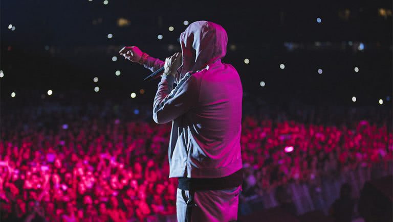 Eminem performing live at the Melbourne Cricket Ground (MCG)