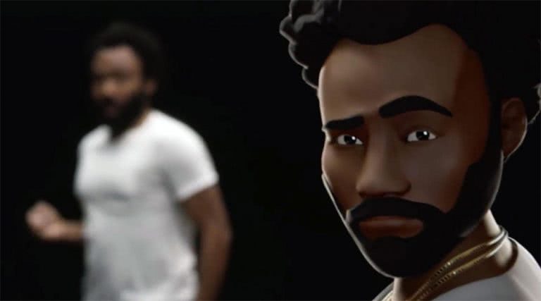 Image of Childish Gambino in the Google Pixel 3's Playmoji ad