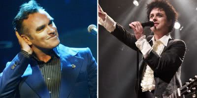 2 panel image of Morrissey and Green Day's Billie Joe Armstrong