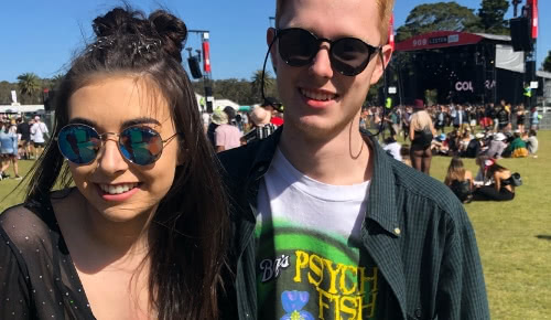 Lucy Moore and her partner at a festival.