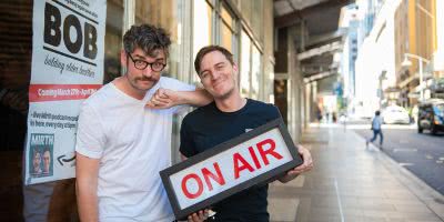 Former triple j hosts Kyran Wheatley and Alex Dyson outside of the soon-to-be-opened Balding Older Brother