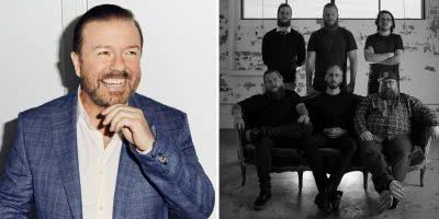 Image of comedian Ricky Gervais and Sydney band We Lost The Sea