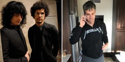2 panel image of The Mars Volta and US presidential hopeful Beto O'Rourke