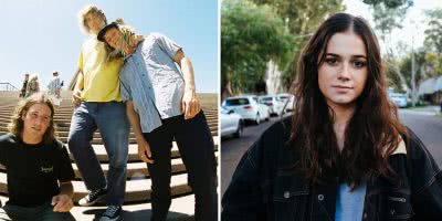 Image of Skegss and Ruby Fields, two popular artists on a triple j-themed meme page