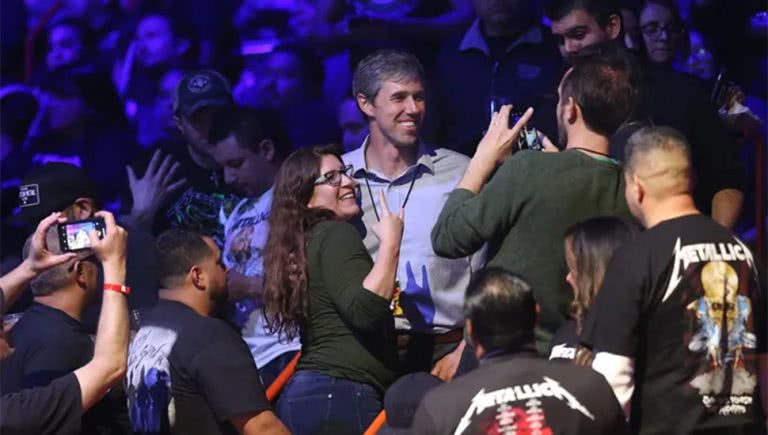 Image of US politician Beto O'Rourke at a Texas Metallica concert