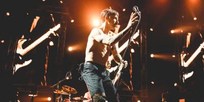 Anthony Kiedis of the Red Hot Chili Peppers performing live in Hobart