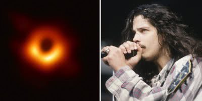 2 panel image of a black hole and Soundgarden's Chris Cornell