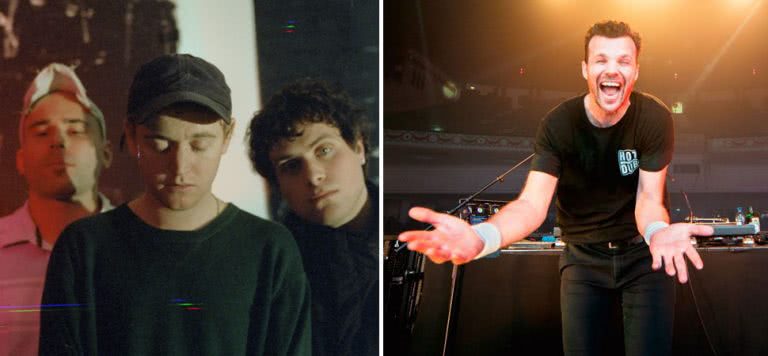 2 panel image of DMA'S and Hot Dub Time Machine, who headline the Falcona 10th birthday show