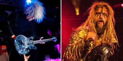 2 panel image of the Melvins' Buzz Osborne and Rob Zombie