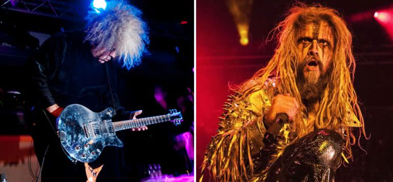 2 panel image of the Melvins' Buzz Osborne and Rob Zombie