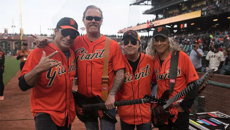 Metallica photographed at the San Francisco Giants' 'Metallica Night'