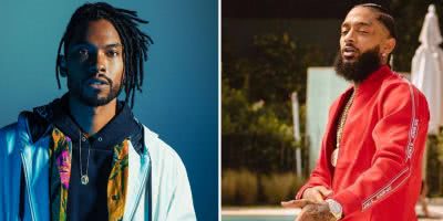 2 panel image of artists Miguel and Nipsey Hussle