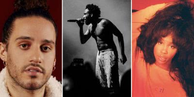 Three panel image of Russ, Childish Gambino, and SZA, three acts who just announced Splendour In The Grass sideshows