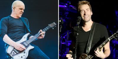 2 panel image of Devin Townsend and Nickelback's Chad Kroeger