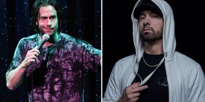 2 panel image of comedian Chris D'Elia and hip-hop star Eminem