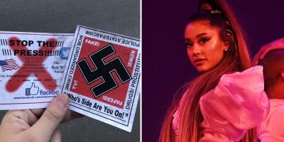 Image of Ariana Grande and the flyers dropped at her recent concert