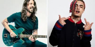 2 panel image of Dave Grohl and Lil Pump