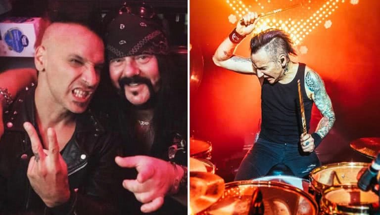 Stone Sour's Roy Mayorga with late Hellyeah drummer Vinnie Paul